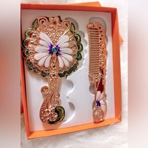 NEW Metal Hand Mirror/Comb Butterfly Flower Pattern with box.